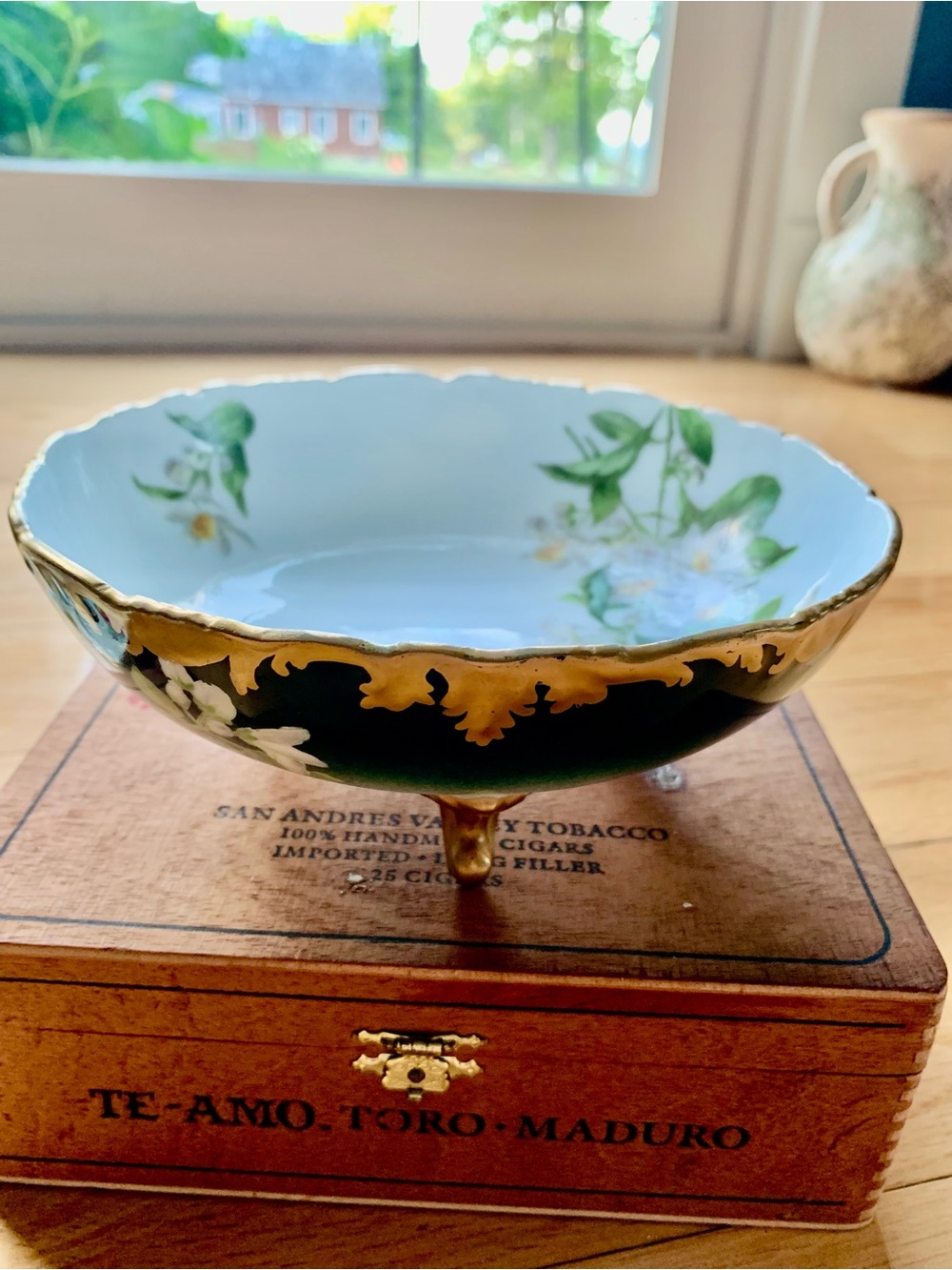 Antique T&V Limoges France Hand-painted Gilded Footed Bowl